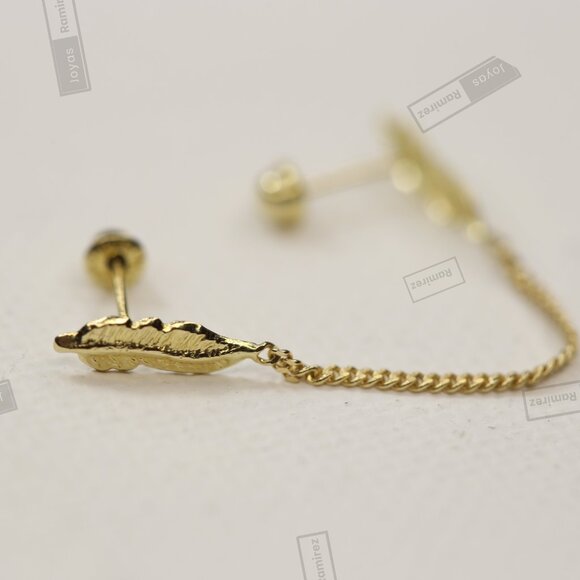 Elegant 10K Gold Leaf Chain Earrings • Lightweight Screw-Back Jewelry. - Picture 3 of 6